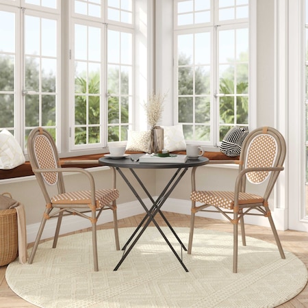 Flash Furniture Lourdes Thonet French Bistro Stack Chair w/Arms, Natural/White PE Rattan/Bamboo Alum Frame, 2PK 2-SDA-AD642002A-NATWH-LTNAT-GG